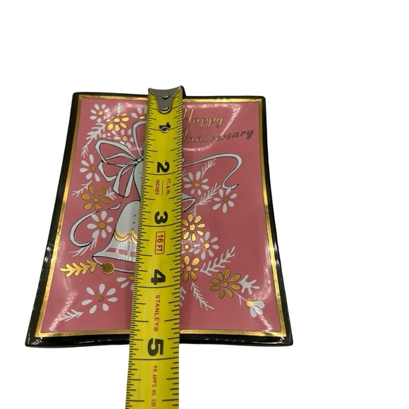 Vintage MCM Houze Art Pink on Brown Glass Handmade Happy Anniversary Catch All - Picture 2 of 5